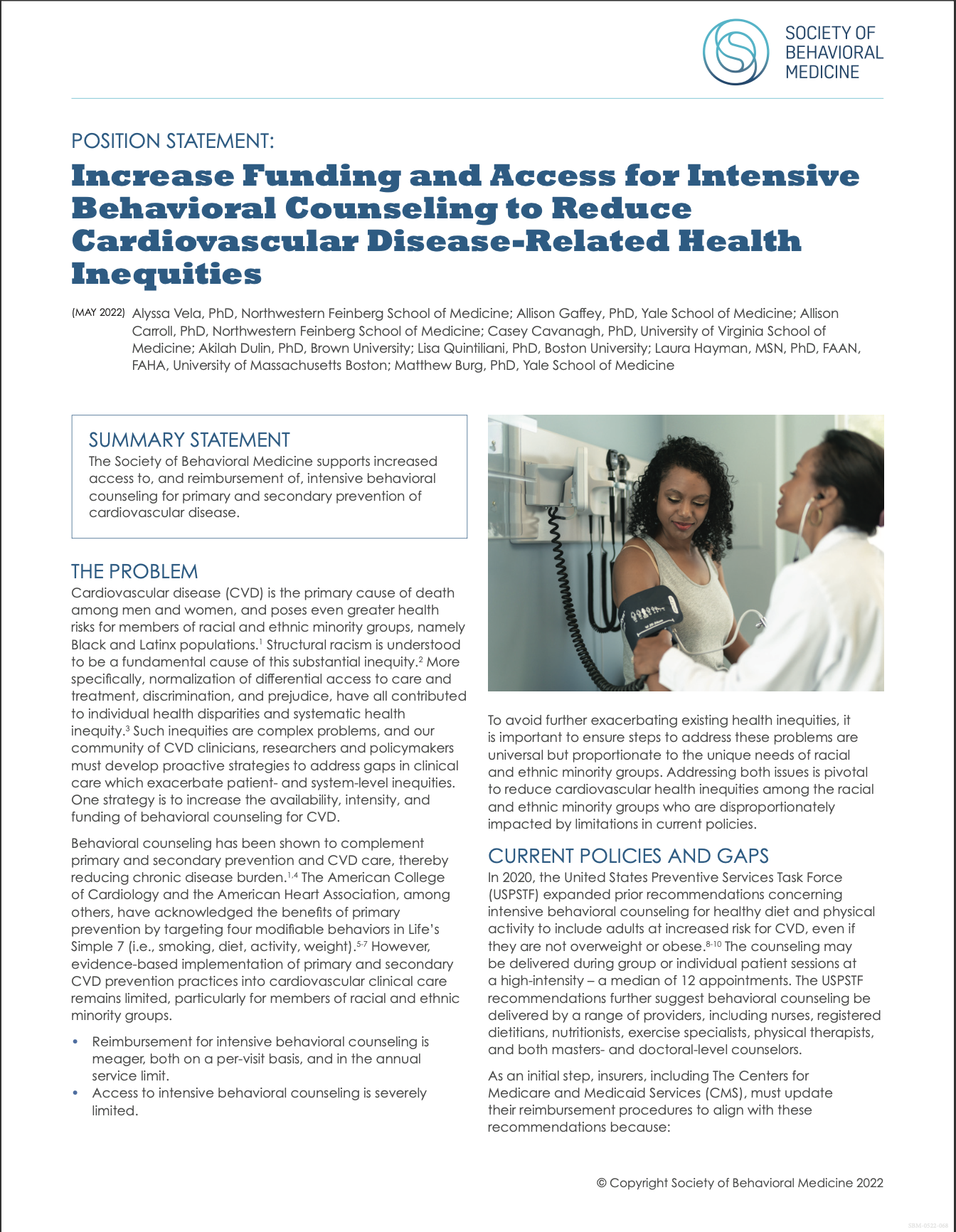 Increase Funding and Access for Intensive Behavioral Counseling to Reduce Cardiovascular Disease-Related Health Inequities 
