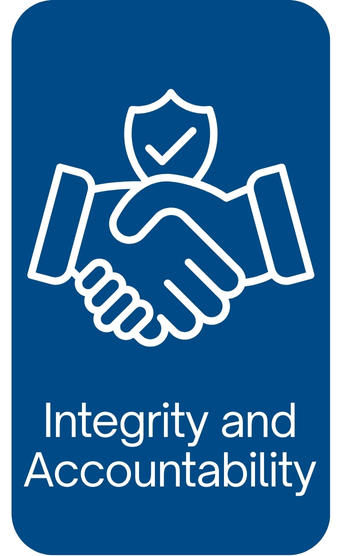  (Blue, Icon of Hand Shake) Integrity & Accountability