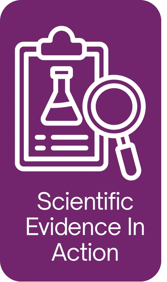  (Purple, Icon of clipboard and magnifying glass)Scientific Evidence in Action 